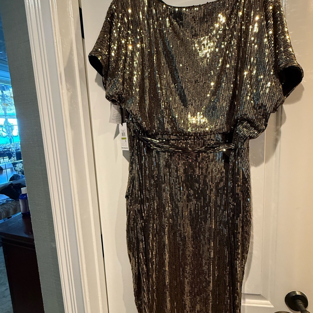 Kensie Gold Sequin Sheath Dress with Cowl Neck